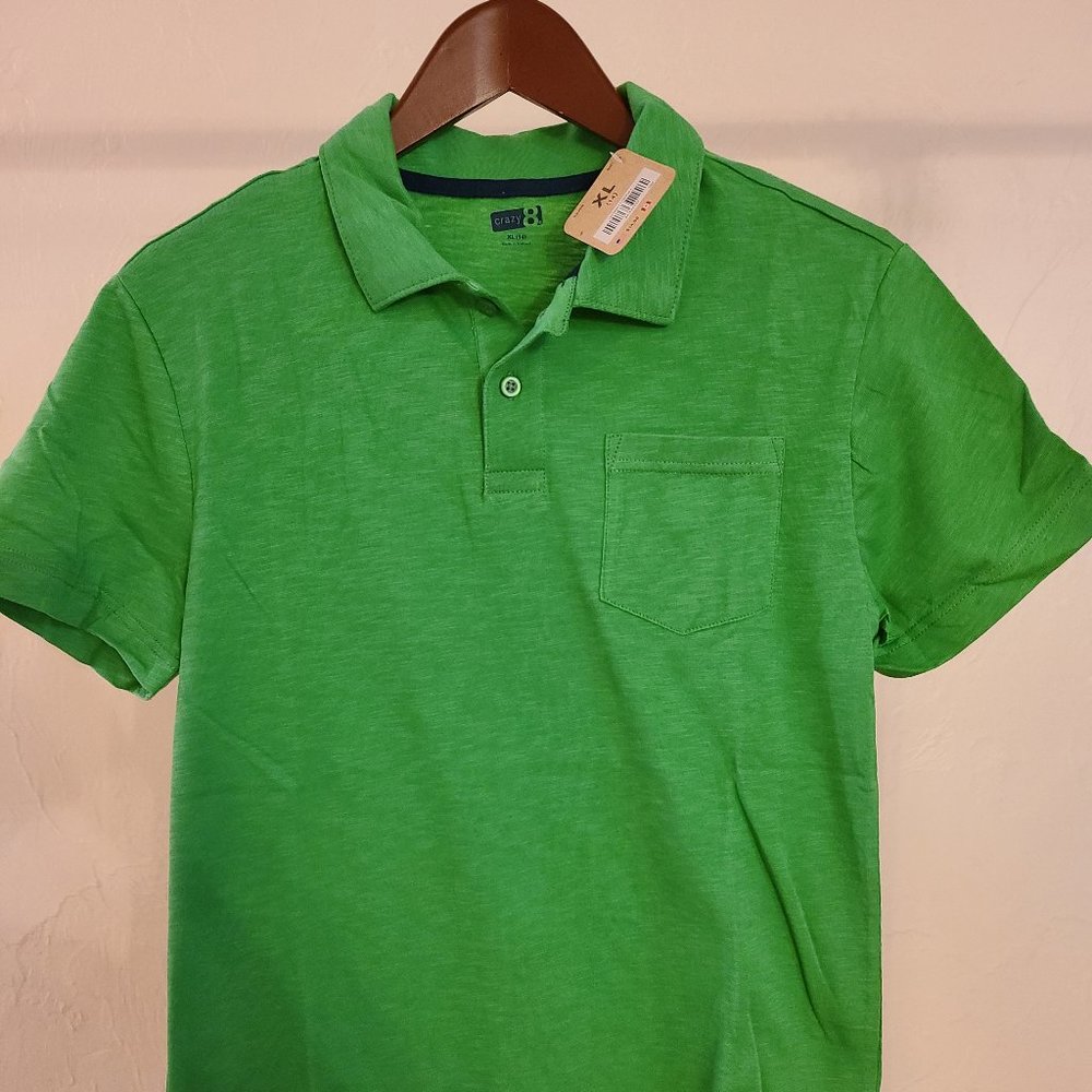 NWT: Boys Crazy8 Green SS Collar Shirt: Size 14/16
